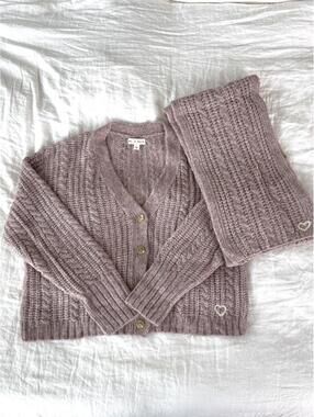 Roller Rabbit purple cropped cardigan + scarf